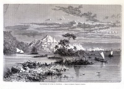 Vista interior de la Bahía de Chantaboun. 1874. Dibujo de Sabatier según el Sr. Mouhot. "Tour du monde" de Louis Remy Sabatier
