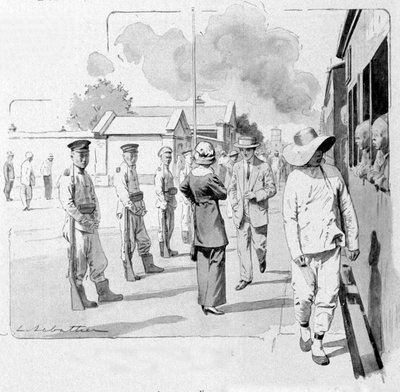 Un conductor chino en una parada del Transiberiano. 1913. Ilustración de Sabattier de Louis Remy Sabattier