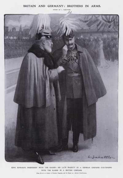 El rey Eduardo VII vestido como coronel de los Dragones Prusianos y el káiser Guillermo II vestido como mariscal de campo británico de Louis Remy Sabattier