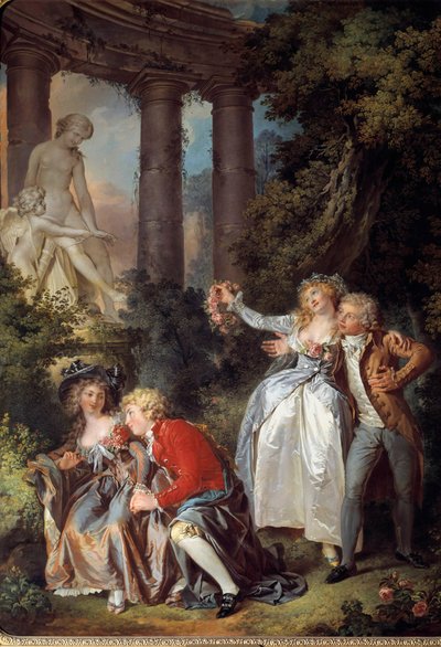 Escena galante de Venus en un paisaje romántico de ruinas antiguas de Louis Rolland Trinquesse
