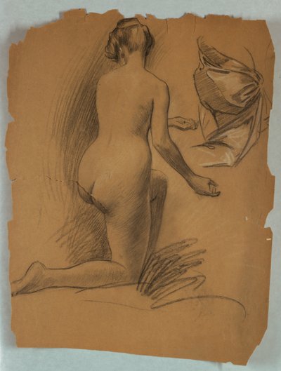Estudio de Figura Desnuda Arrodillada de Louis Schaettle