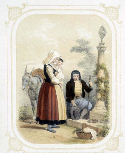 Familia en Bretaña frente a un Perdón - en Album du jeune voyageur de Louis Simon Lassalle