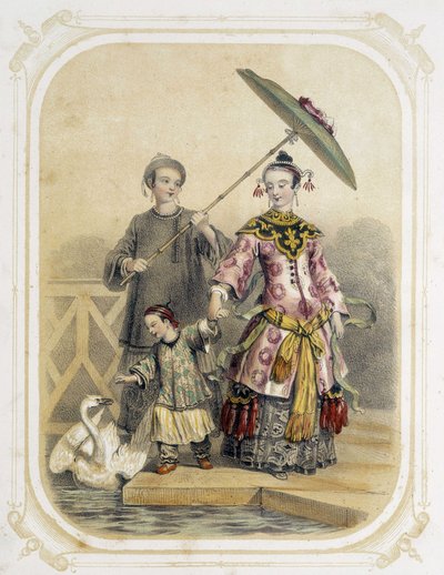 Familia caminando en China - en "Album du jeune voyageur", ilustrado por Louis Lassalle de Louis Simon Lassalle