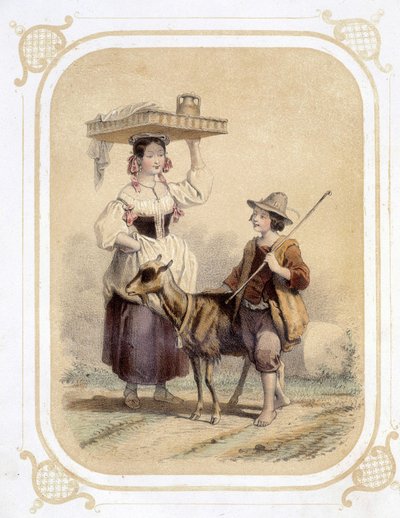 Pastor italiano y campesino - en “Album du jeune voyageur”, ilustrado por Louis Lassalle de Louis Simon Lassalle