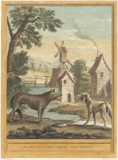 El lobo y el perro flaco de Louis Simon Lempereur after Jean Baptiste Oudry