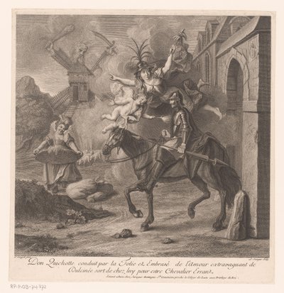 Don Quijote, acompañado de la Locura, sale de su casa para convertirse en caballero andante Don Quijote conduit par la Folie et embrasé de l