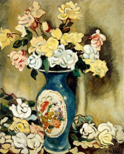 Ramo de rosas rojas en jarrón azul, c.1920 (óleo sobre lienzo) de Louis Valtat