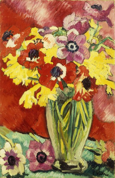 Jarrón de Cristal con Anémonas y Narcisos; Vase Cristal, Anemones et Jonquilles de Louis Valtat