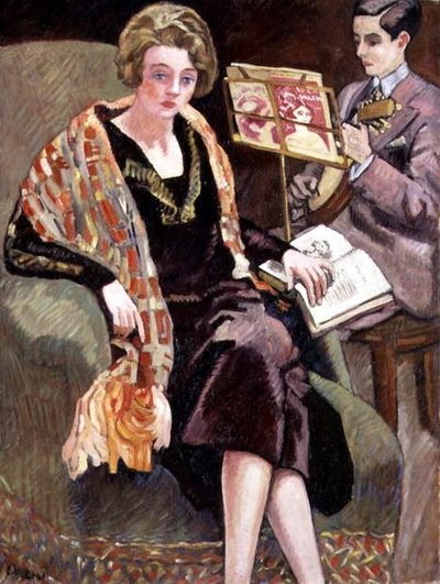 Mme Valtat y su hijo con un banjo de Louis Valtat