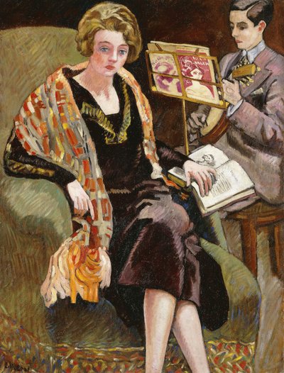 Mme Valtat y su hijo con un banjo; Mme Valtat et Son Fils au Banjo de Louis Valtat