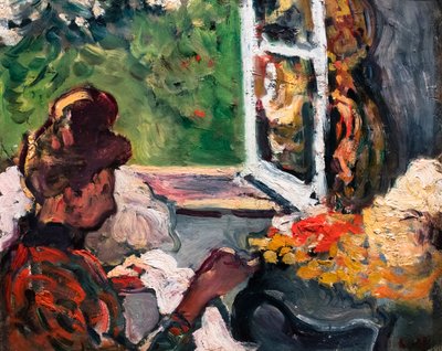 Mujer sentada junto a la ventana, detalle, ca. 1903 (óleo sobre cartón) de Louis Valtat