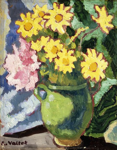 Margaritas amarillas en una jarra verde; Marguerites Jaunes, Cruche Verte de Louis Valtat