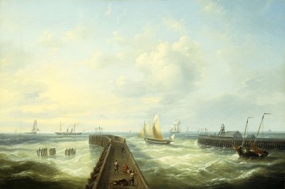 Barcos de Pesca cerca de un Muelle en Ostende de Louis Verboeckhoven