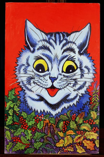 Gato en acebo de Louis Wain