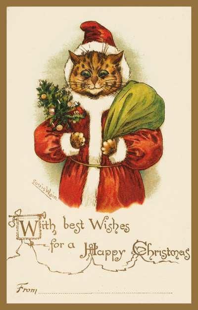 Gato con disfraz de Papá Noel de Louis Wain