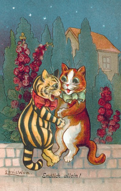 Postal humorística de gatos (litografía en color) de Louis Wain