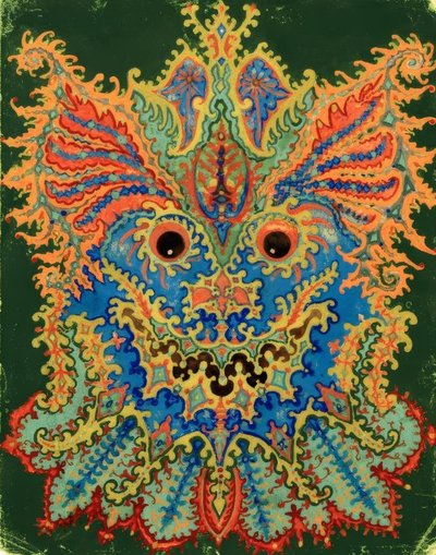 Gatos caleidoscópicos: patrón de gatos en verde de Louis Wain