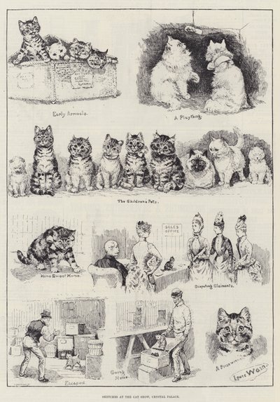 Bocetos en la exposición de gatos, Palacio de Cristal de Louis Wain