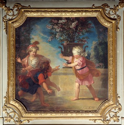 El juego del palomo. Sobrepuerta pintada por Louis Boullongne Le Jeune (1654-1733) de Louis de Boullongne