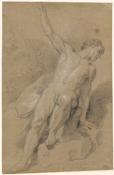 Desnudo masculino sentado en rocas de Louis de Boullogne the Younger