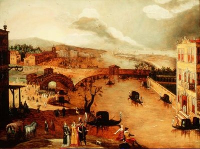 Escena galante en un paisaje fluvial de Louis de Caullery