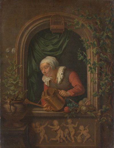Mujer regando una planta de Louis de Moni