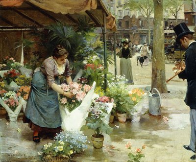 Un mercado de flores en París de Louis de Schryver