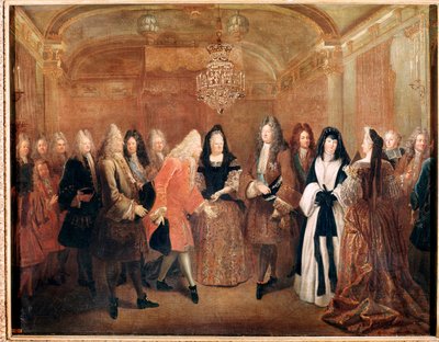 El rey de Francia Luis XIV recibe al príncipe Federico Augusto I en el castillo de Fontainebleau de Louis de Silvestre