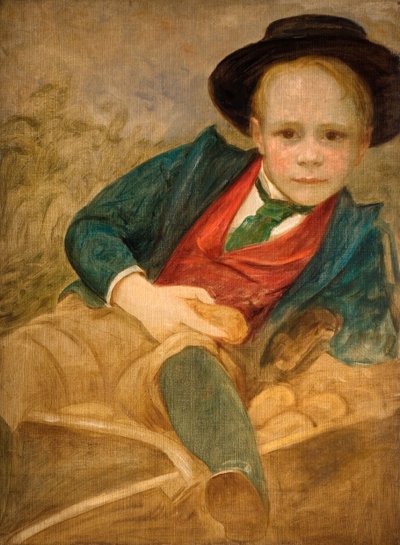 Estudio para un niño sentado en una carretilla, 1890 de Louisa Starr