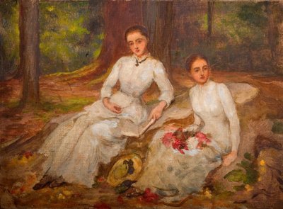 Dos mujeres de blanco sentadas en un claro boscoso de Louisa Starr