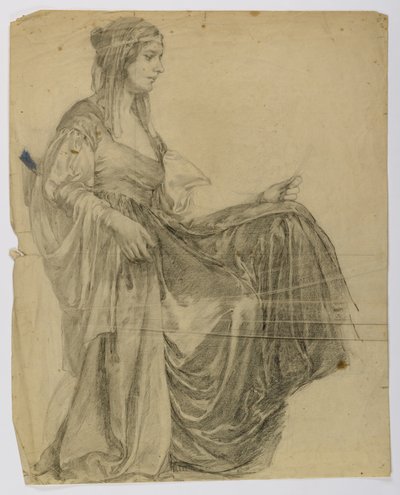 Sin título (Figura femenina drapeada sentada, de perfil) de Louise Cox
