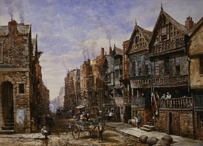 Chester: Calle Watergate desde la Esquina de la Calle Crook, con Eastgate al Fondo de Louise Ingram Rayner