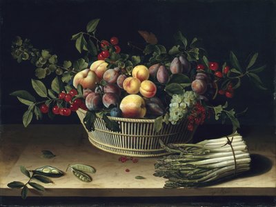 Naturaleza muerta con una cesta de frutas y un manojo de espárragos, 1630 de Louise Moillon