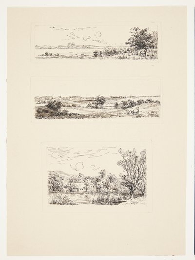 Hoja con tres pequeños paisajes de Louise Ravn Hansen