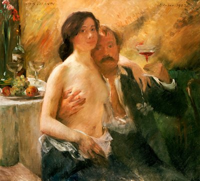 Autorretrato con mujer desnuda y vaso de Lovis  Corinth