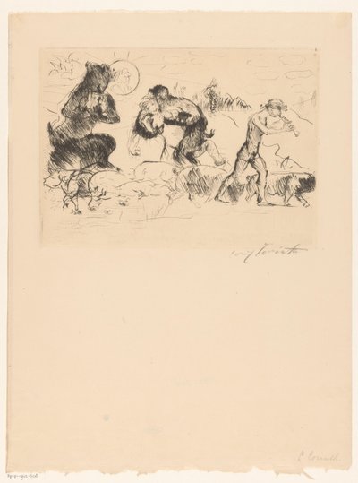 Sátiros, una ninfa, un fauno y una manada de cerdos de Lovis Corinth (signed by artist)