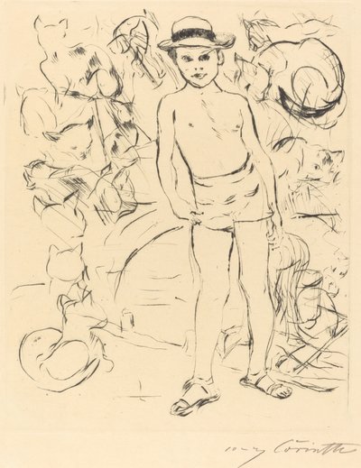 Niño con Bañador y Sombrero de Paja de Lovis Corinth