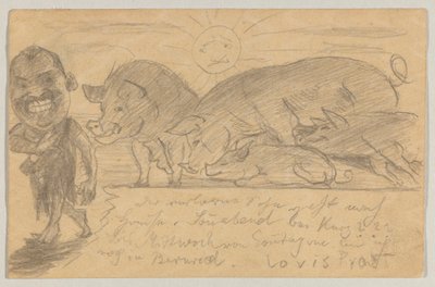 Lovis Corinth a Carl Strathmann: postal, matasellada el 25 de agosto de 1899 de Lovis Corinth
