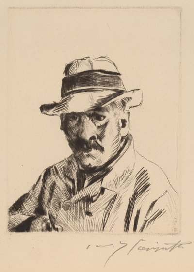 Autorretrato con sombrero de paja, longitud del busto de Lovis Corinth