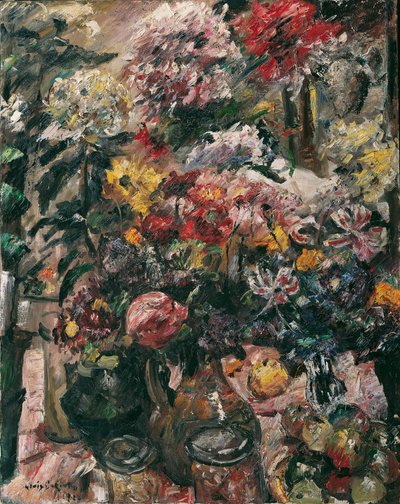 Naturaleza muerta con crisantemos y amarilis de Lovis Corinth