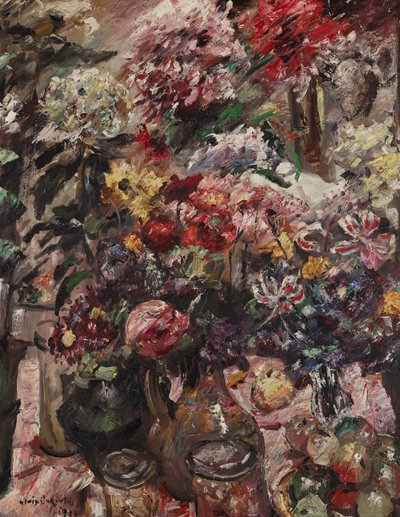 Naturaleza muerta con crisantemos y amarilis de Lovis Corinth