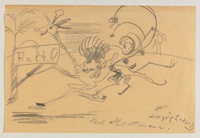 Dibujo sobre papel impreso de Corinth a Strathmann de Lovis Corinth