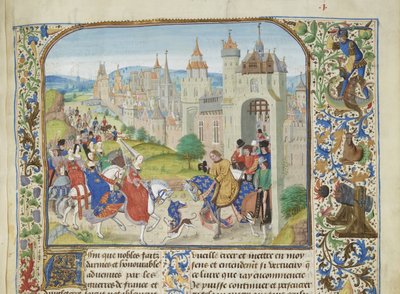 Isabel de Francia recibida por su hermano Carlos IV en París, ca. 1470-1475 de Loyset Liedet