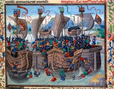 Vista de la Batalla de Guernsey entre franceses e ingleses oponiéndose Robert d