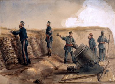 Un mortero de 13 pulgadas de la Artillería Real en acción, 1855 de Lt. Henry James Alderson