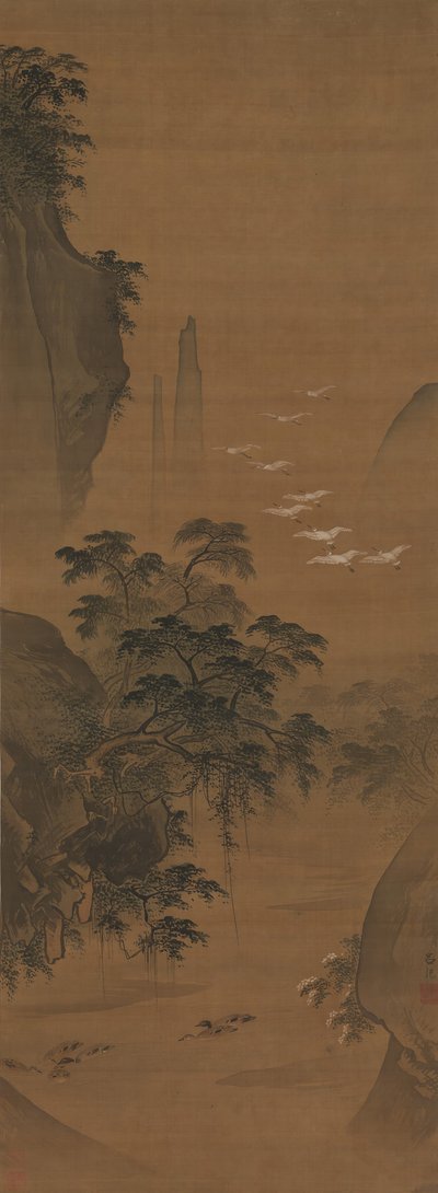 Paisaje otoñal con garzas y patos de Lu Ji