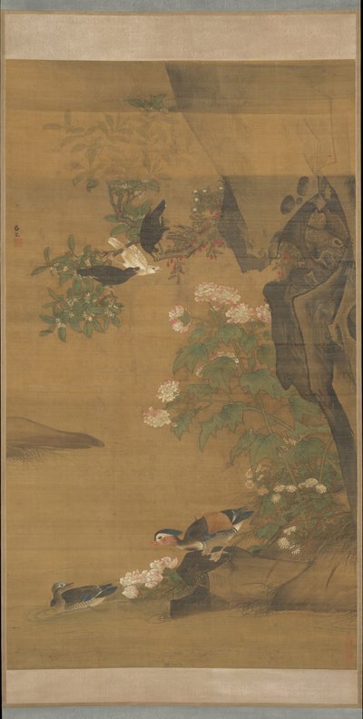 Patos Mandarines y Hibisco Algodonero de Lu Ji