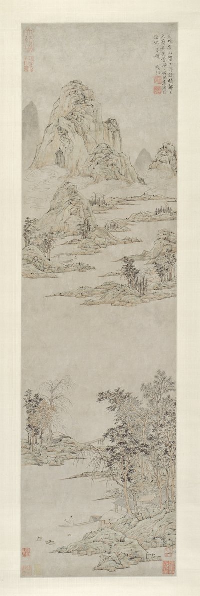 Remando bajo cielos despejados de otoño (Montañas distantes) de Lu Zhi