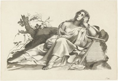 Personificación de la esperanza sentada con cruz. de Lubertus Teunis van Deth