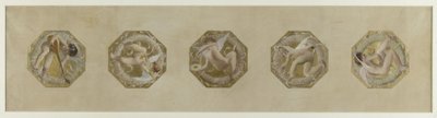Boceto para el Hôtel de Ville de París, Escalera festiva: Génies portant des attributs de fête, débuten 1888 (óleo sobre papel) de Luc Oliver Merson